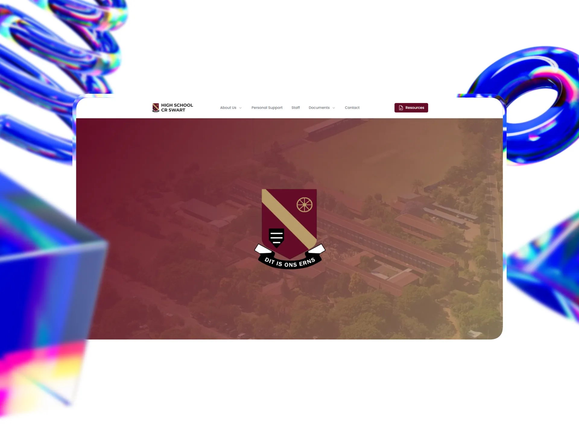 Hoërskool C.R. Swart homepage — school emblem and mission statement