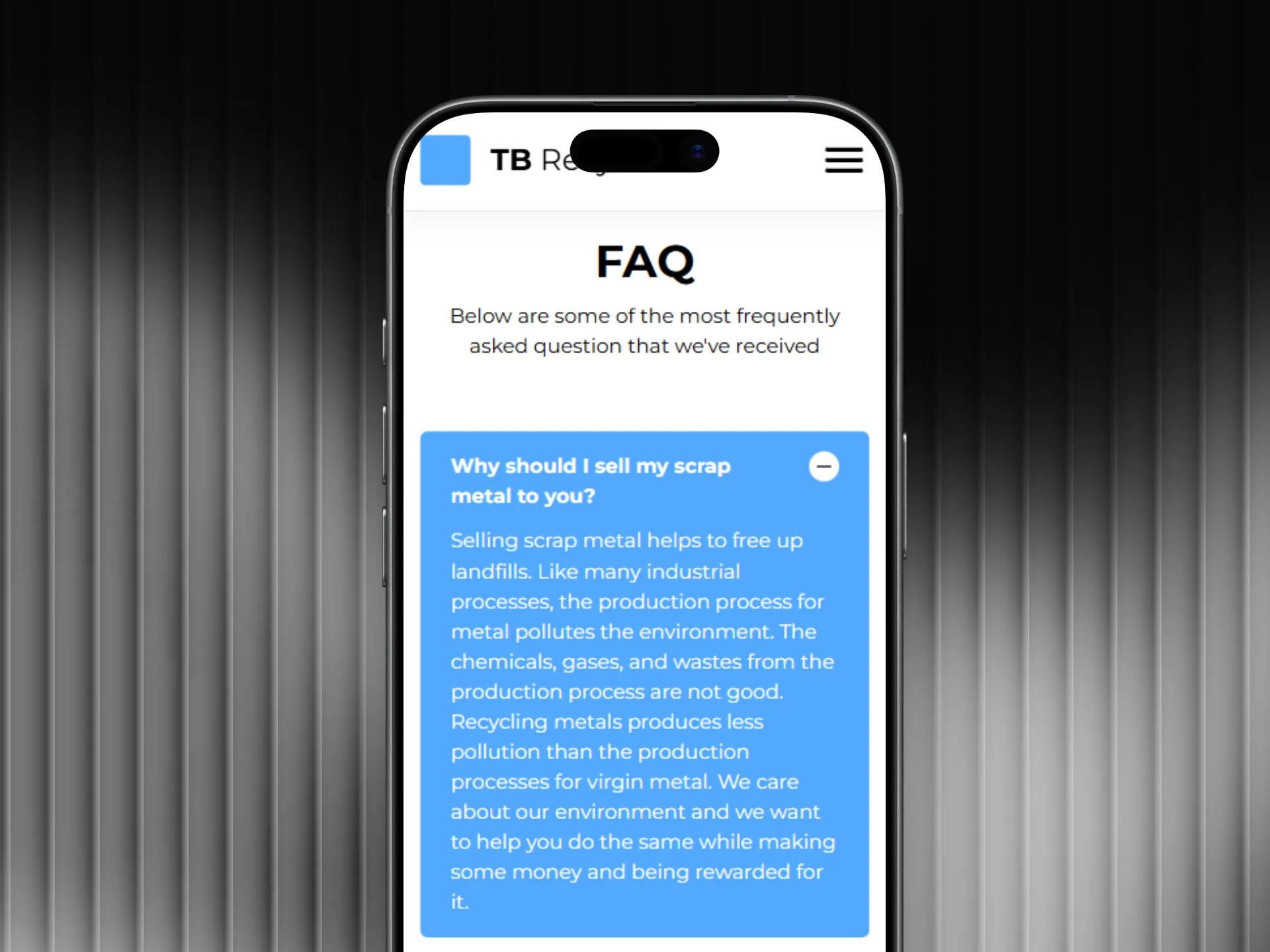 TB Recyclers — FAQ section with common customer questions