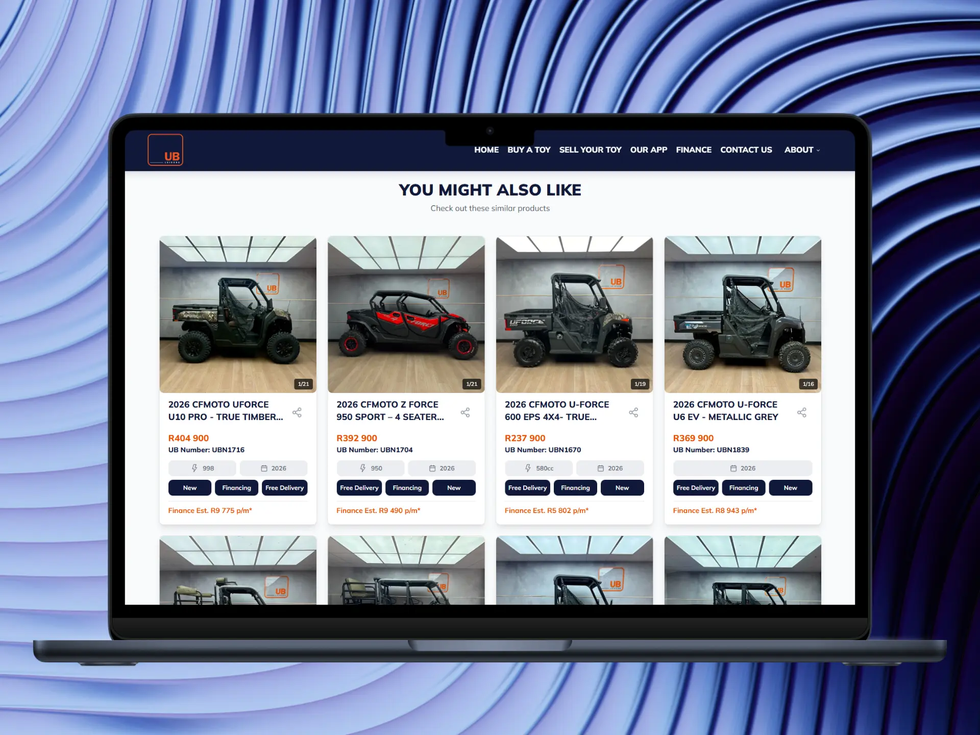 UB Leisure — Our App page showcasing the mobile application