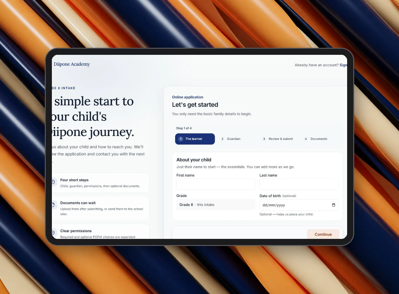 IdleLearn public application form on a phone